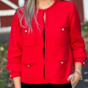 J.Crew Odette Sweater Lady Jacket Holiday Red Knit Cardigan Small